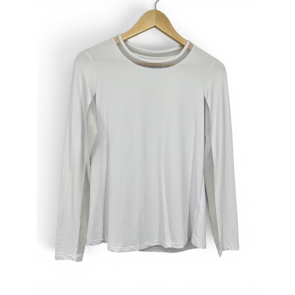 IBKUL Solid White Long Sleeve Top Shirt Blouse 50 SPF Small